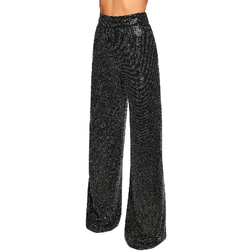 Celebrity Style Ramy Brook Womens Gavin Sequined Metallic Wide Leg Pants