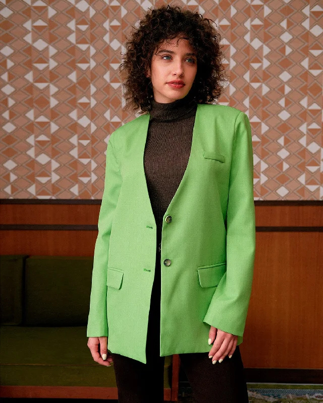Personalized print The Solid V Neck Button-up Blazer
