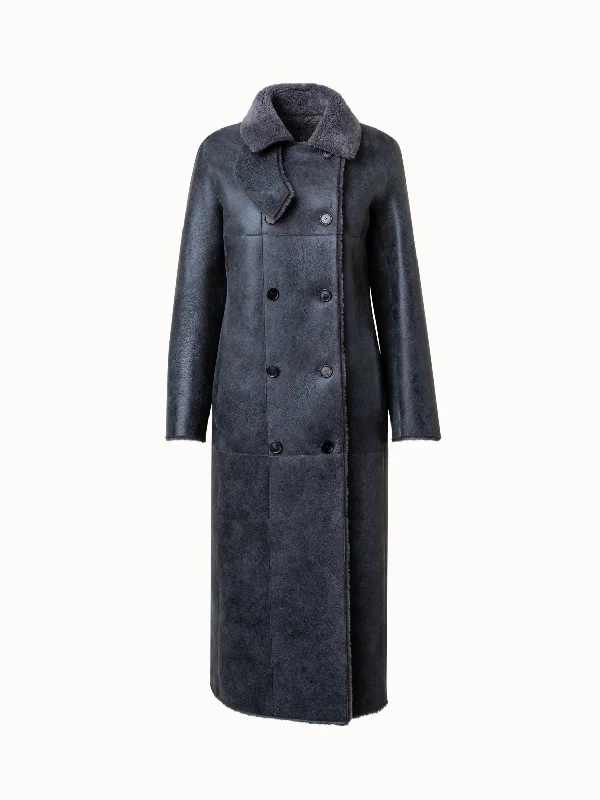 Soft Wear Double-Breasted Shearling Coat