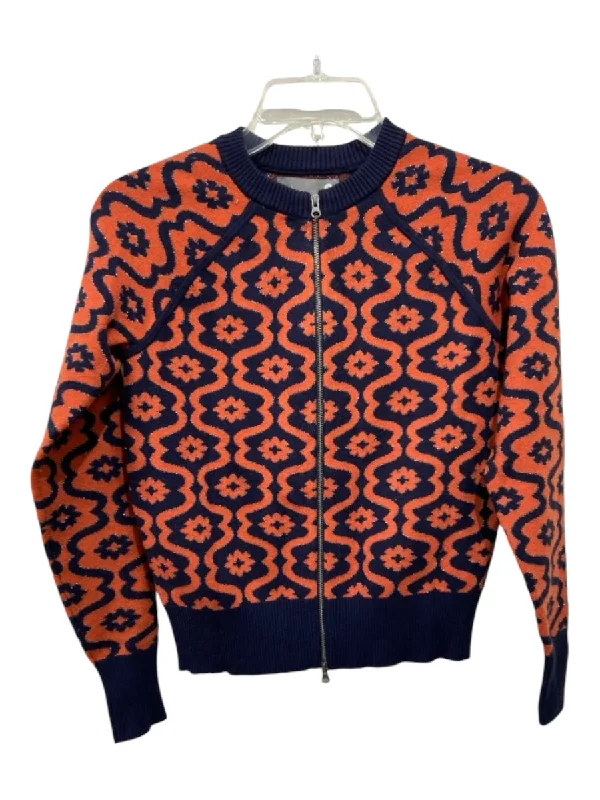 By Anthropologie Size XXS Navy Blue & Orange Viscose Blend Raglan Cardigan