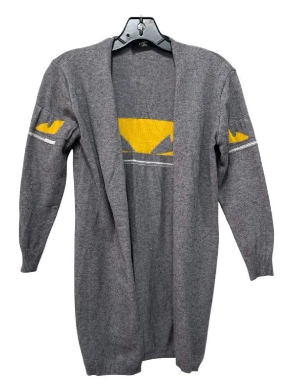 Fendi Size XS/S Gray & Yellow Cotton open frame graphic 3/4 Sleeve Cardigan