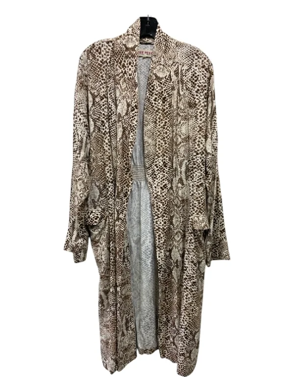 Free People Size XS Brown & Cream Viscose Wrap Open Front Snake Print Cardigan