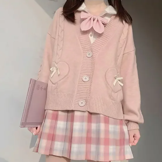 Heart Ribbon Button Up Cardigan (3 Colors)