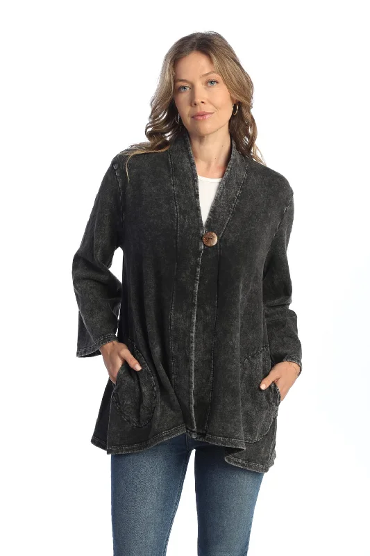 M114 - Black - Women's Mineral Washed Fleece Cardigan