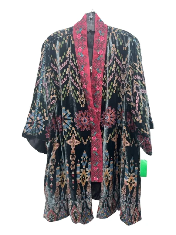 Johnny Was Size L Green & Multi Rayon & Silk Reversible Cardigan