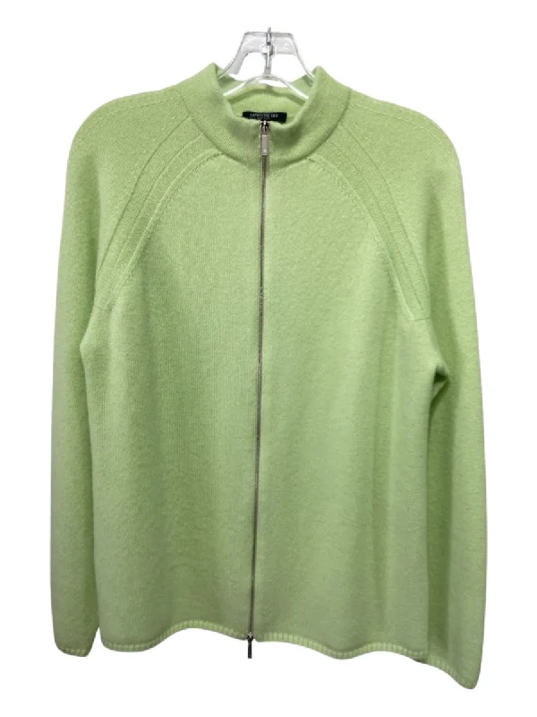 Lafayette 148 Size L Light Green Cashmere Zip Front Silver Hardware Cardigan