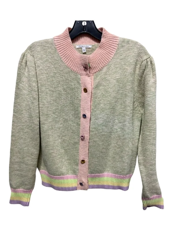 Olivia Rubin Size S Green & Pink Cotton & Viscose Blend High Round Neck Cardigan