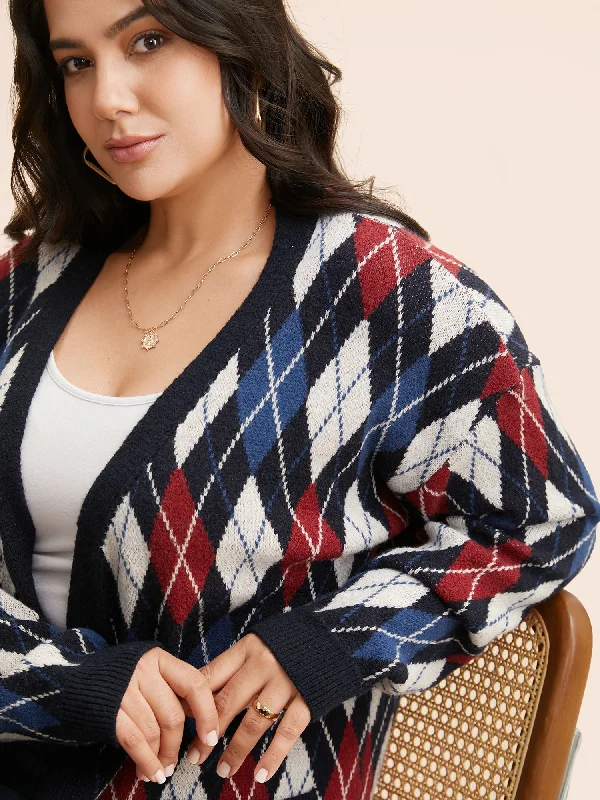 Plaid Drop Shoulder Pocket Cardigan