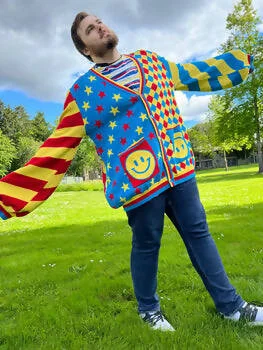 Primary Colored Clown Cardigan