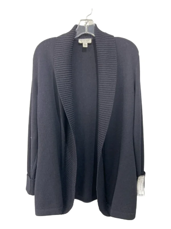 St John Size P Black Knit Ribbed Open Front Cardigan