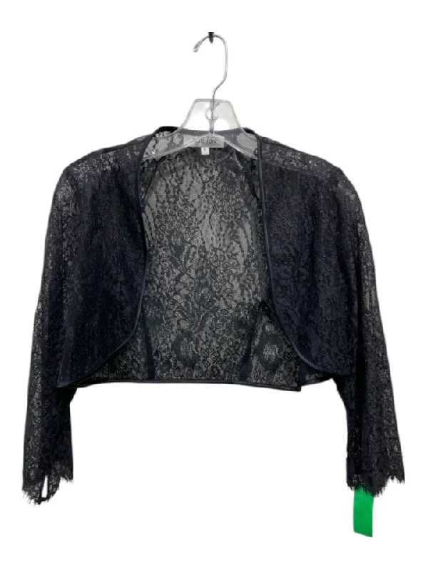 Teri Jon Size 10 Black Lace Open Front Crop Long Sleeve Cardigan