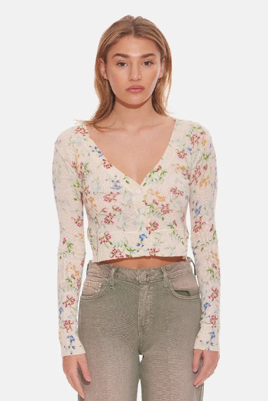 Noa Floral Shrunken Cardigan White