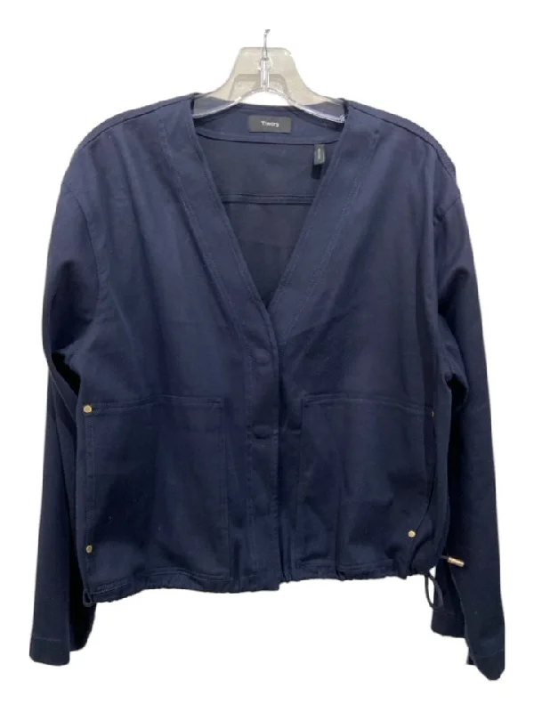 Theory Size S Navy Cotton & Modal Pocket Button Up Cardigan