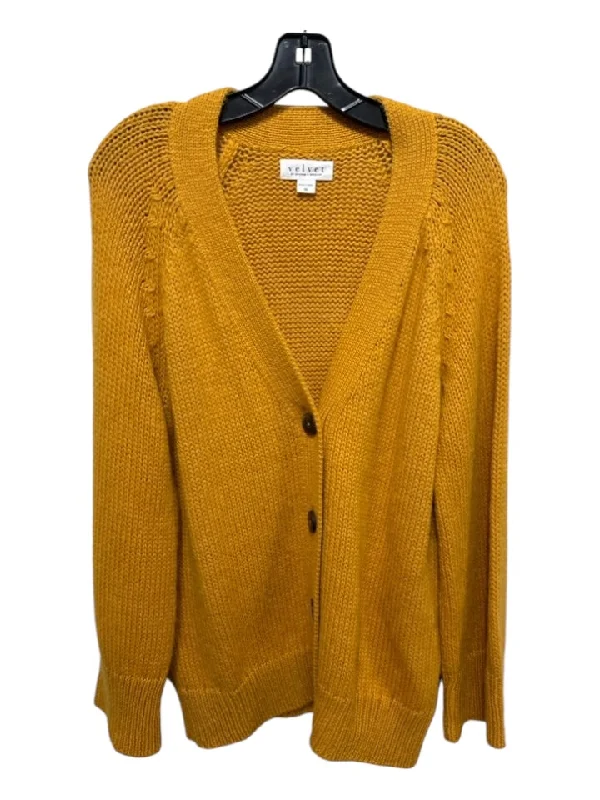 Velvet Size XS Mustard Yellow Alpaca & Acrylic Button Rib Knit Cardigan