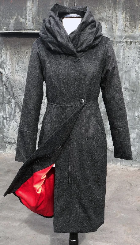 Cowl/Hood Zip Coat/Charcoal