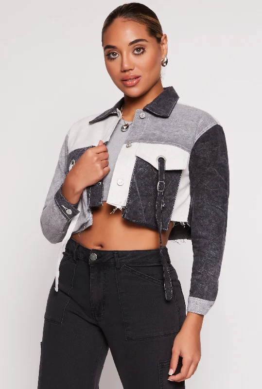 Color Block Cropped Jean Jacket