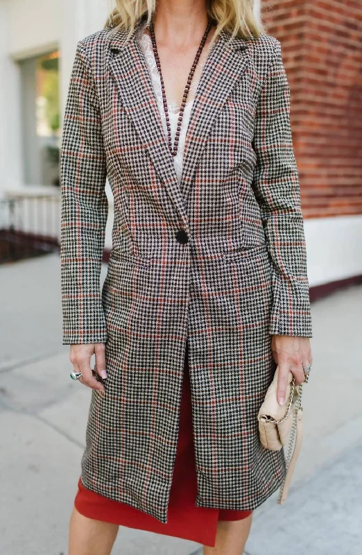 Plaid Boyfriend Trench Coat In Tan