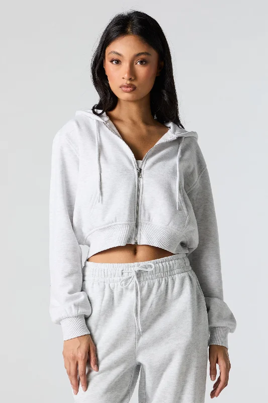 Fleece Zip-Up Cropped Hoodie