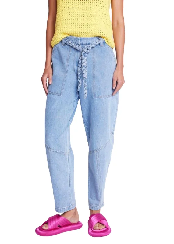 Belted Balloon Cut Jeans In Denim Blue