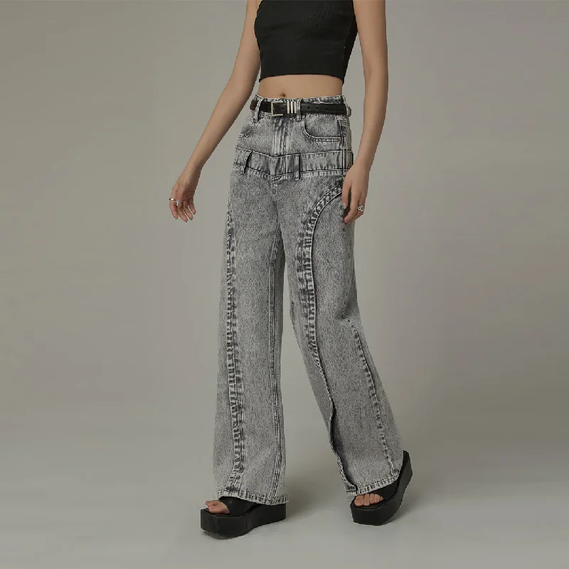 Double Belt High Waisted Straight Jeans