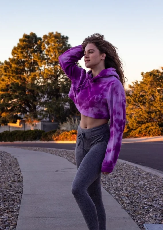 Magenta Crystal Wash Tie Dye Crop Top Hoodie