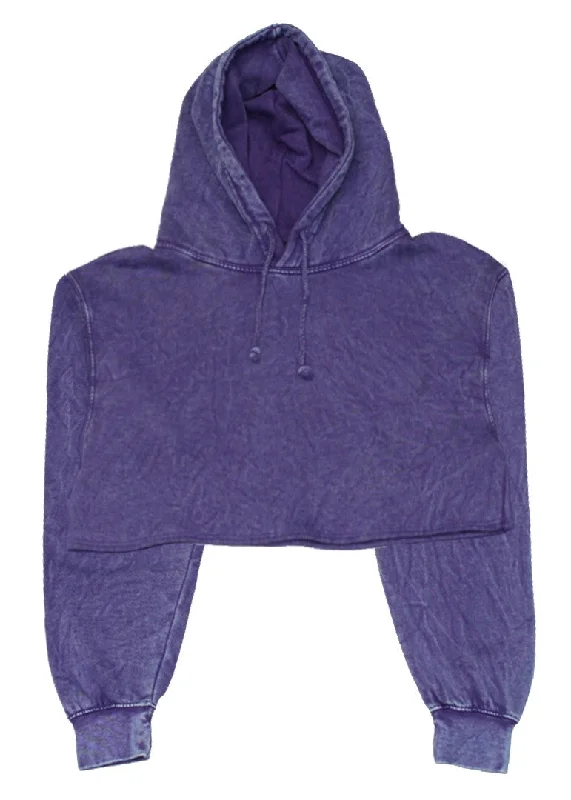 Purple Mineral Wash Crop Top Hoodie