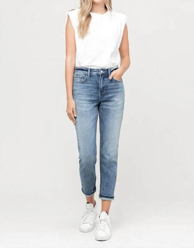 Skeeter Cuffed Boyfriend Denim In Medium Wash