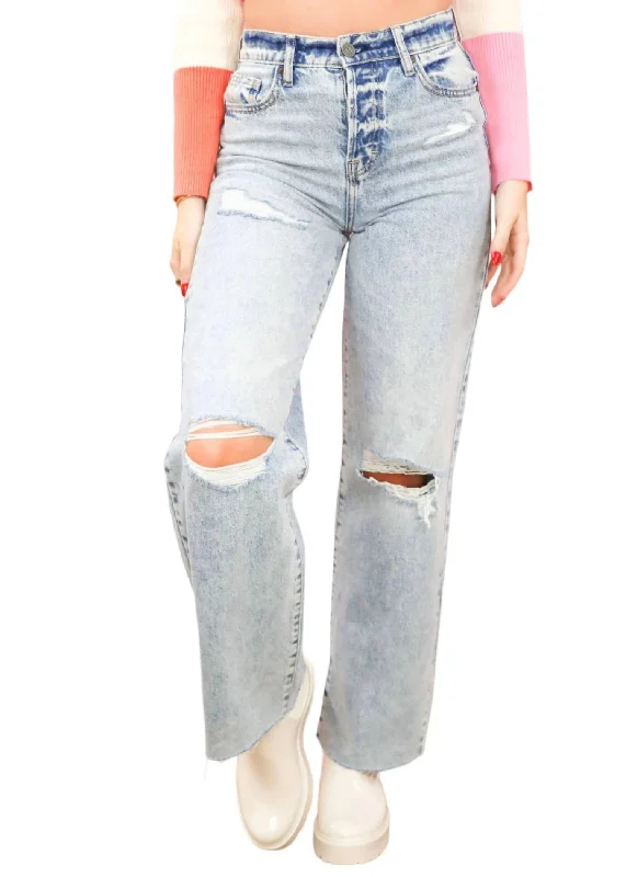 Women's Straight Leg Dad Jeans In Medium Blue