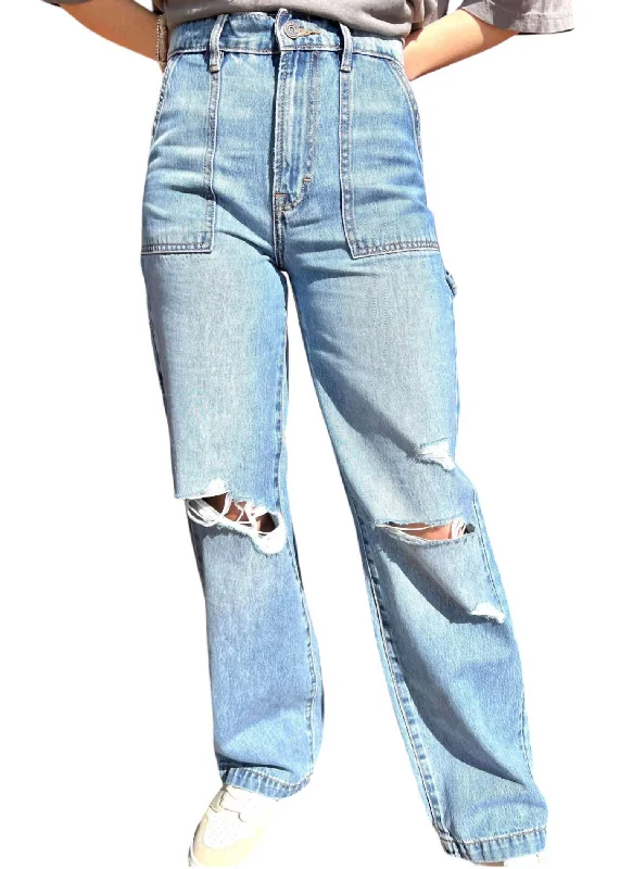 Women's Utility Pocket Jeans In Light Blue