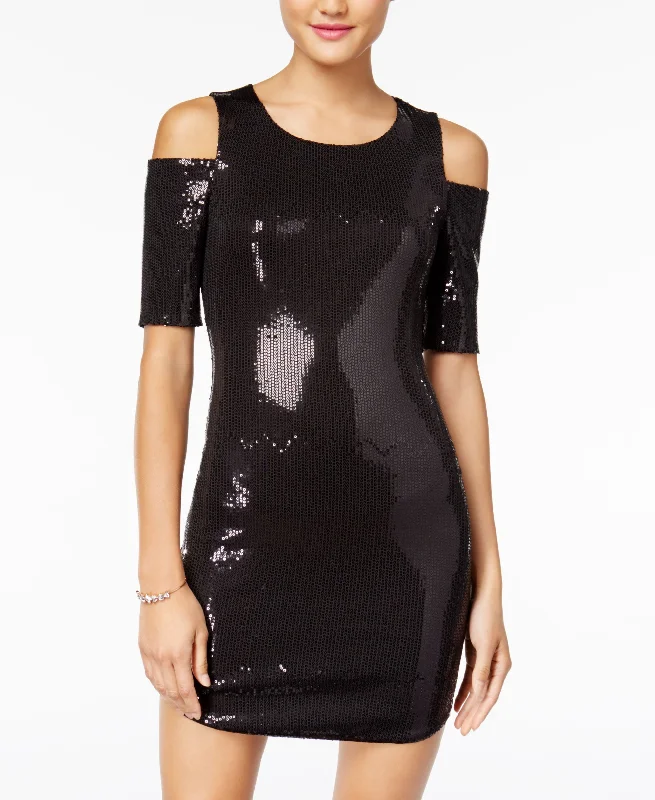 As U Wish Juniors Sequined Cold Shoulder Bodycon Dress