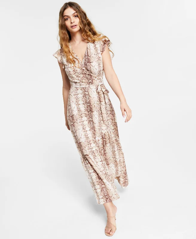 Bar III Snakeskin Print Wrap Style Maxi Dress