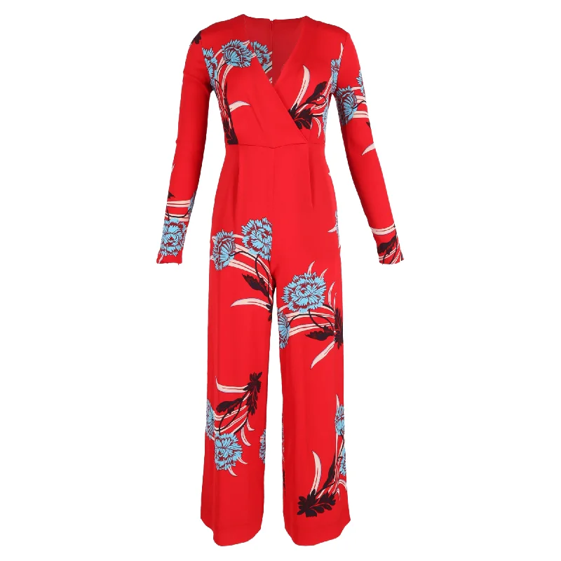 Diane Von Furstenberg Floral Print Jumpsuit in Red Viscose