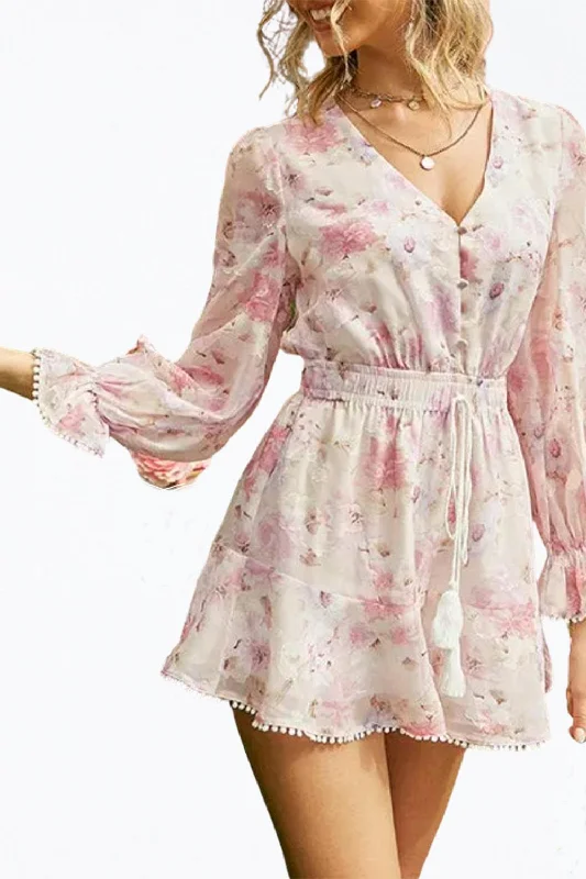 Floral-Print Chiffon Flounce Romper In Light Pink