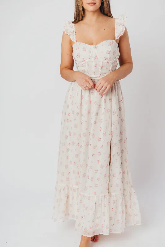 Rosamund Bustier-Style Maxi Dress in Blush Pink Floral - Inclusive Sizing (S-3XL)