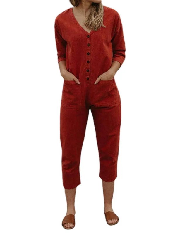 Madder Button Front Jumpsuit In Red