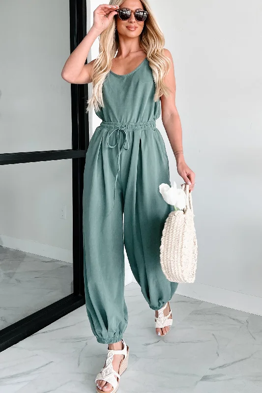 Showing My Hand Backless Jumpsuit (Green)