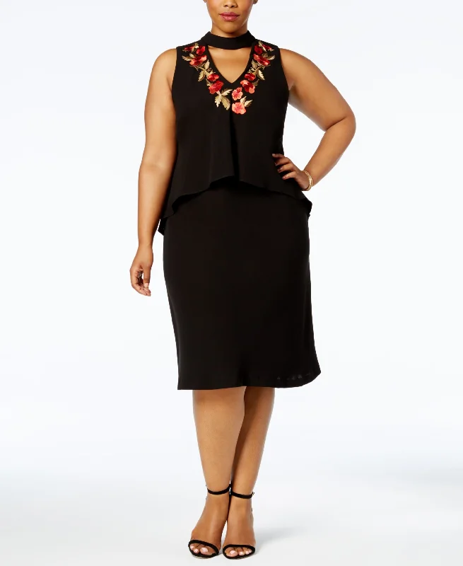 SL Fashions Plus Size Embroidered Choker Dress