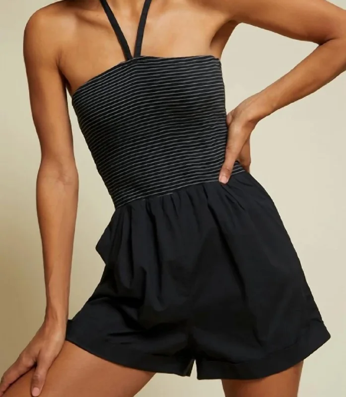 Smocked Romper In Jet Black