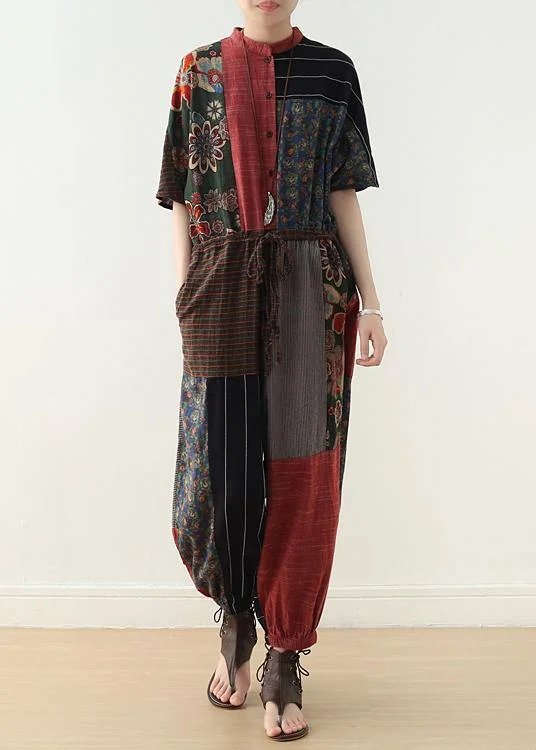 Summer Prints Linen Loose Bat Sleeve Jumpsuit