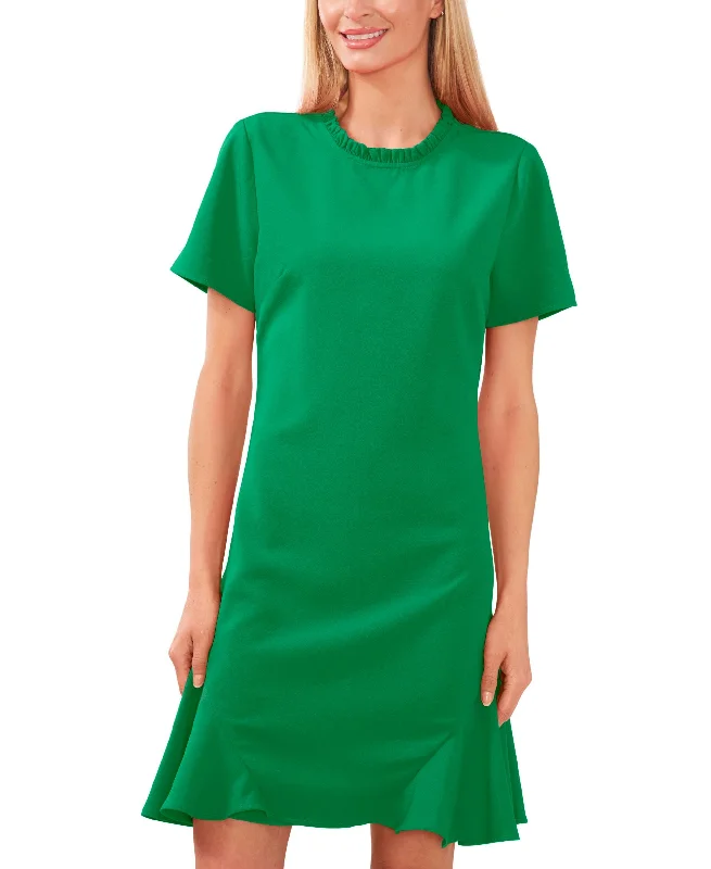 Women's Short Sleeve A-Line Ruffled Neck Dress