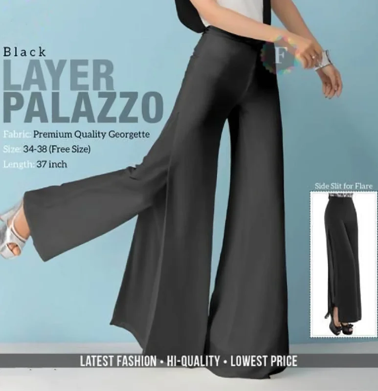 Black Layered Georgette Palazzo Pants for Women