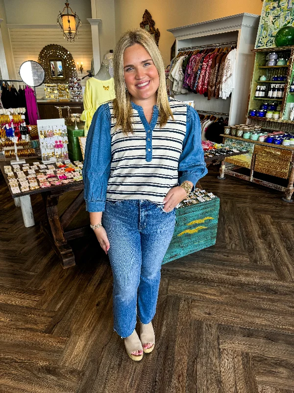 Denim Sleeves Striped Top