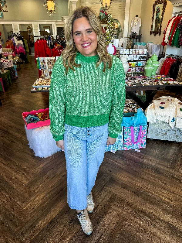 Green Casual Stripe Sweater