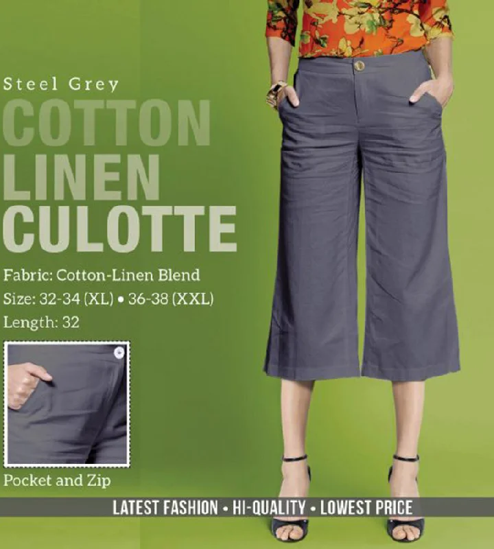 Grey Linen Cotton Culottes Pants for women