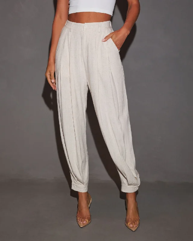 Karson High Rise Pleated Tapered Leg Linen Pant