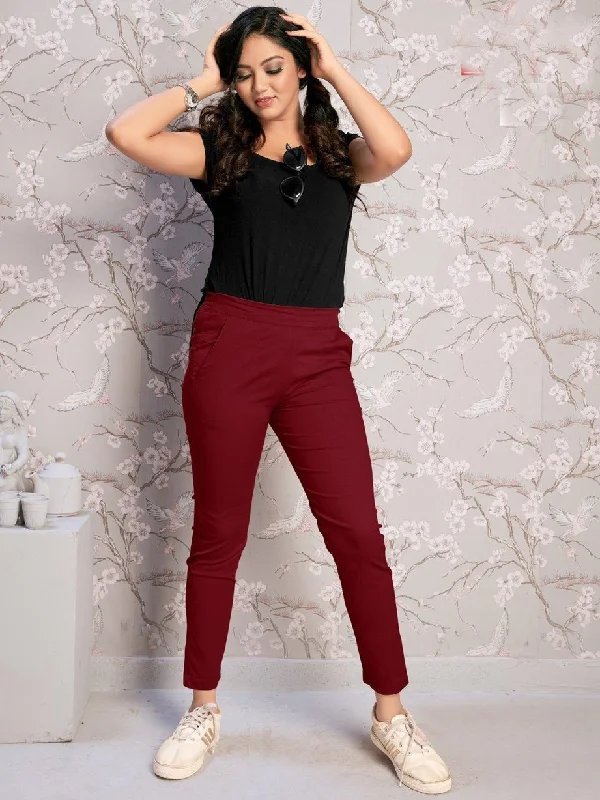 Maroon Cotton Spandex Lycra Pants