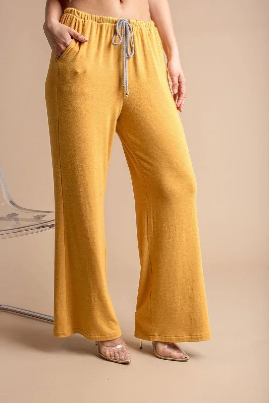 Mustard Wide Leg Casual Drawstring Pants