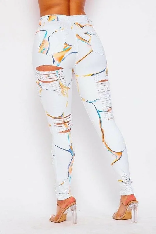 NITA  printed denim skinny jeans for women