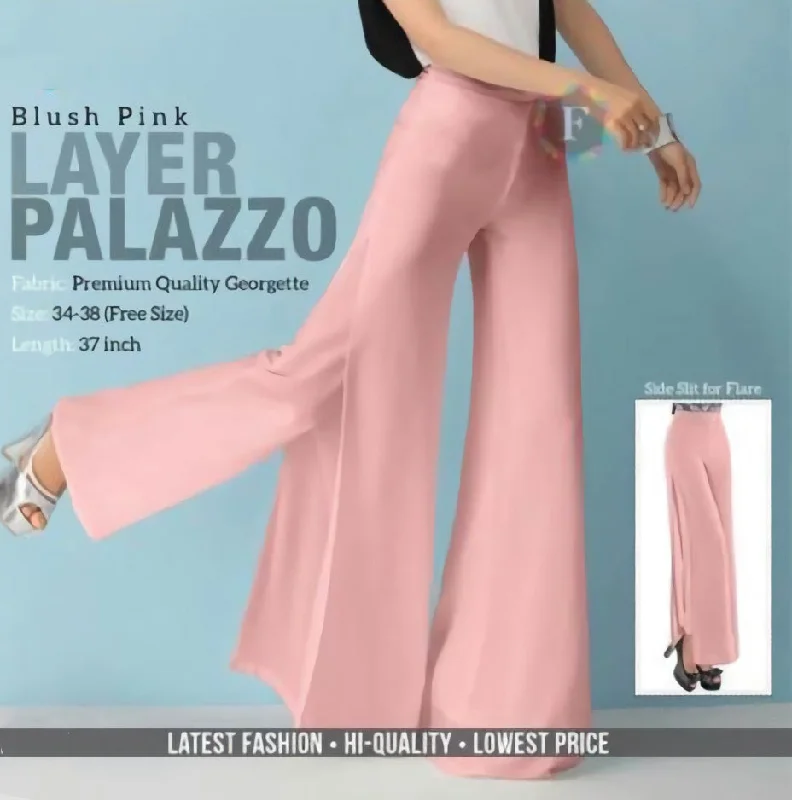 Pink Layered Georgette Palazzo Pants for Women