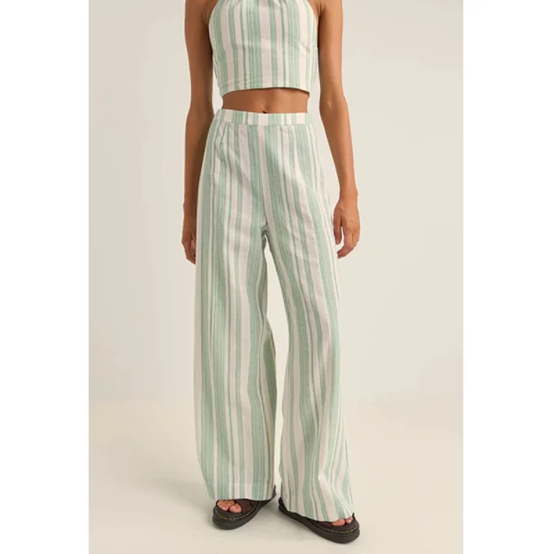 Rhythm Dinero Stripe Wide Leg Women's Pants - Green